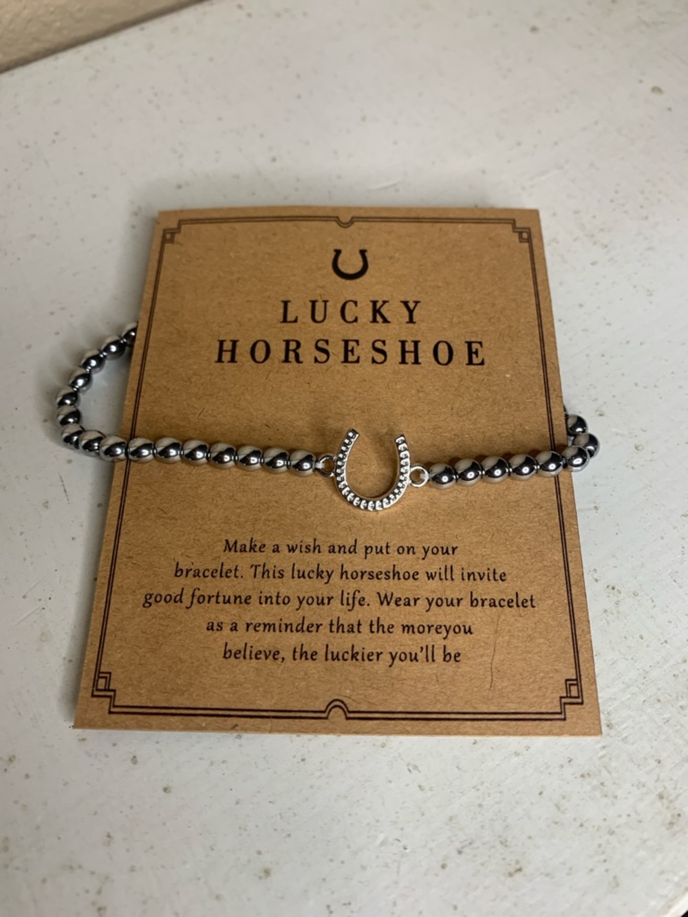 LUCKY Horseshoe Silver tone Beaded Bracelet - Picture 4 of 5